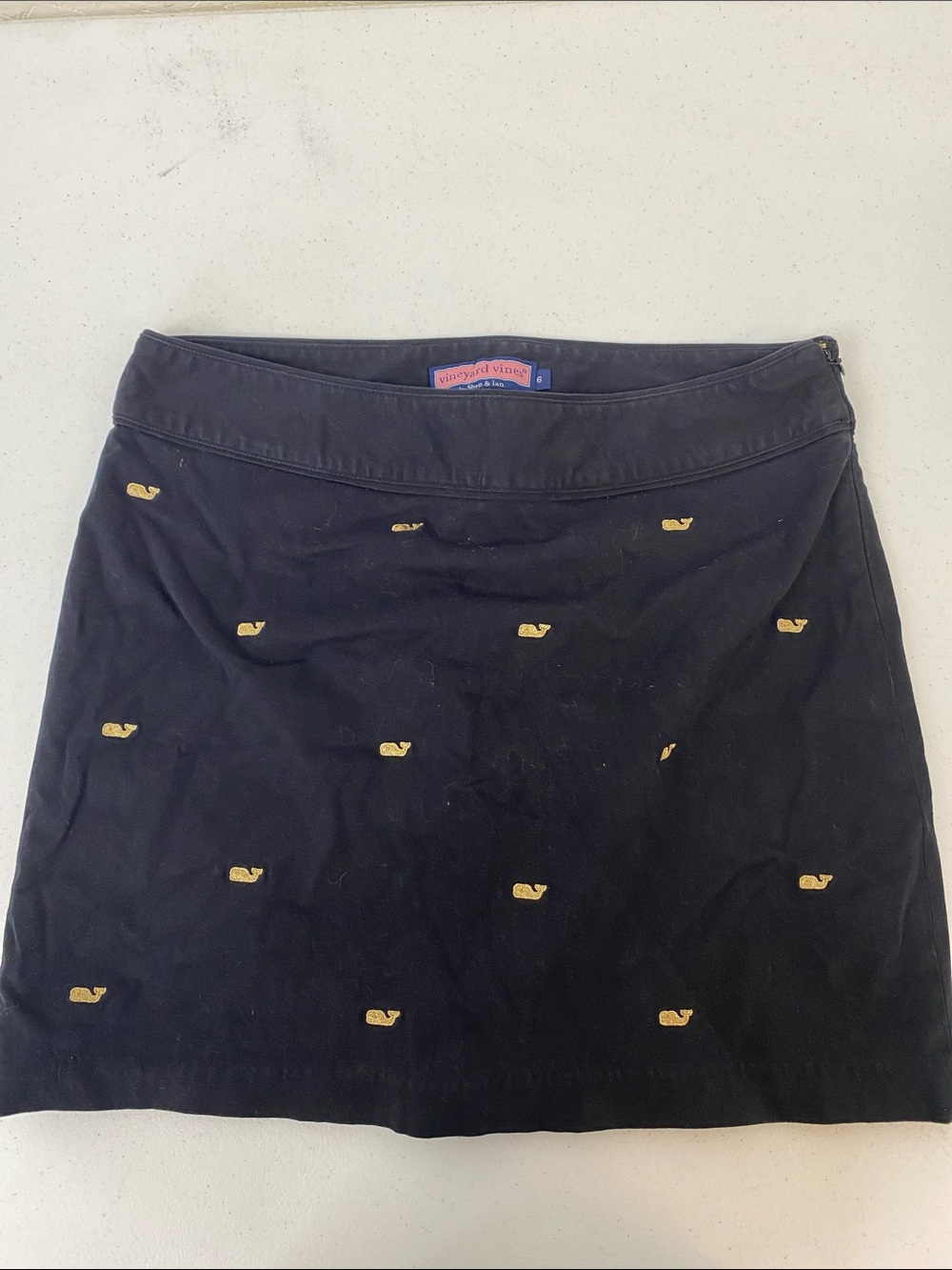 Vineyard Vines Black Mini Skirt with Gold Whale Embroidery